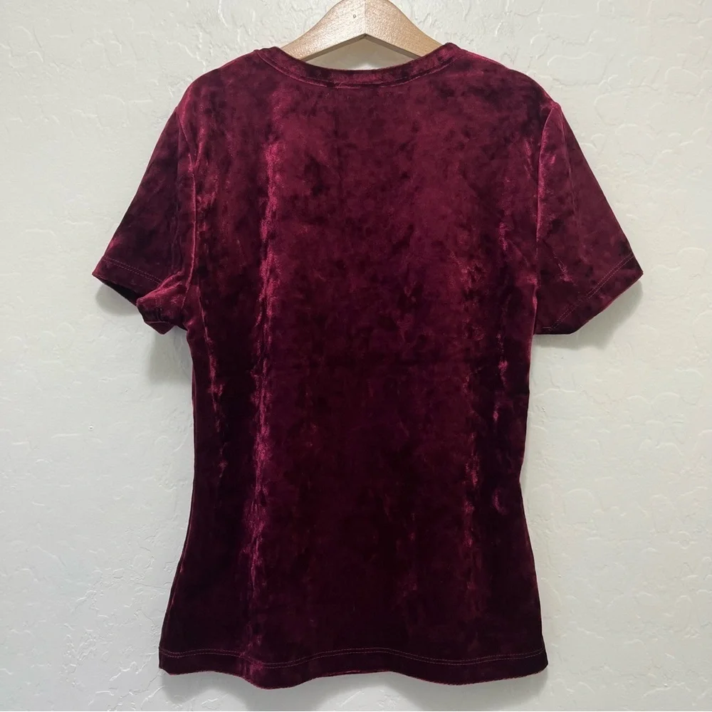 Free People Intimately Crushed Velvet Baby Tee Top Sz M Bordeaux Burgundy